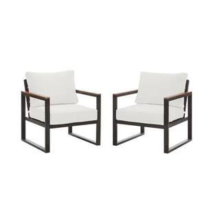 West Park Black Aluminum Outdoor Patio Lounge Chair with CushionGuard White Cushions (2-Pack) | The Home Depot