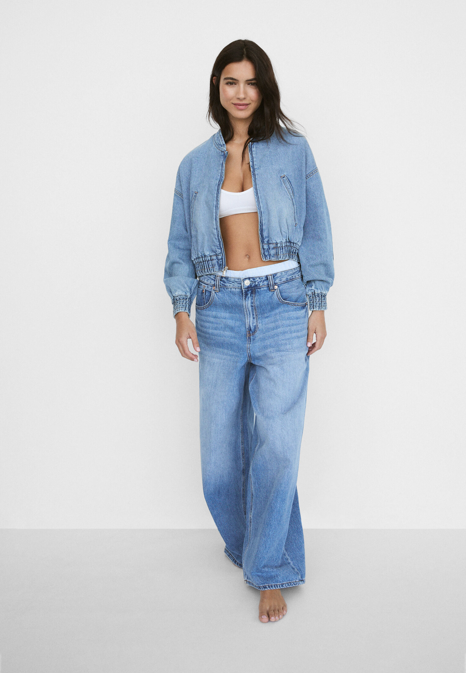 Denim bomber jacket - Women's fashion | Stradivarius United Kingdom | Stradivarius (UK)