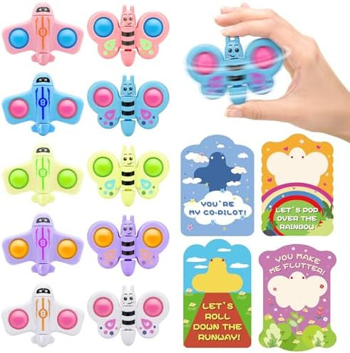 Valentines Day Cards for Kids School – 28 Pack Fidget Spinner Pop-It Toys with Airplane & Butte... | Amazon (US)