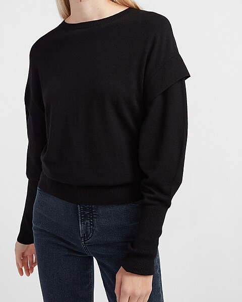 Capped Sleeve Crew Neck Sweater | Express
