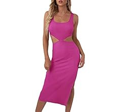 Verdusa Women's Cut Out Waist Split Side Square Neck Midi Bodycon Tank Dress | Amazon (US)