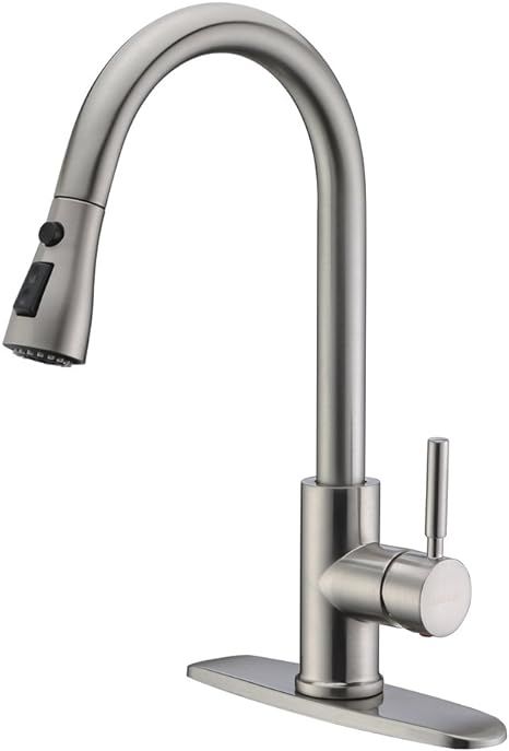 WEWE Single Handle High Arc Brushed Nickel Pull Out Kitchen Faucet,Single Level Stainless Steel K... | Amazon (US)