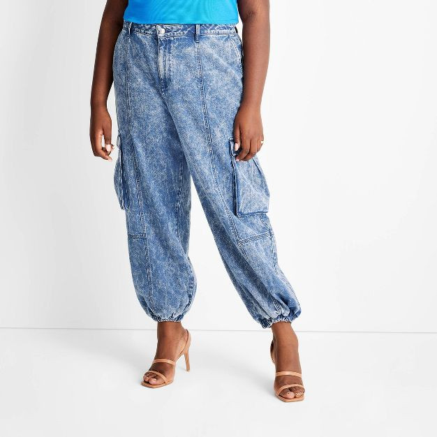 Women's Mid-Rise Cargo Jeans - Future Collective™ with Kahlana Barfield Brown Medium Wash Denim | Target