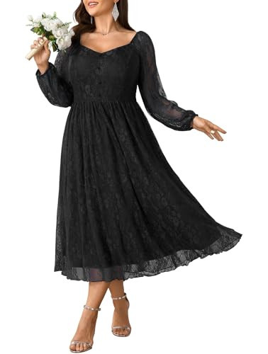 SCOMCHIC Womens Plus Size Cocktail Dress Wedding Guest Lace Long Sleeve Formal Party Maxi Dresses Black | Amazon (US)