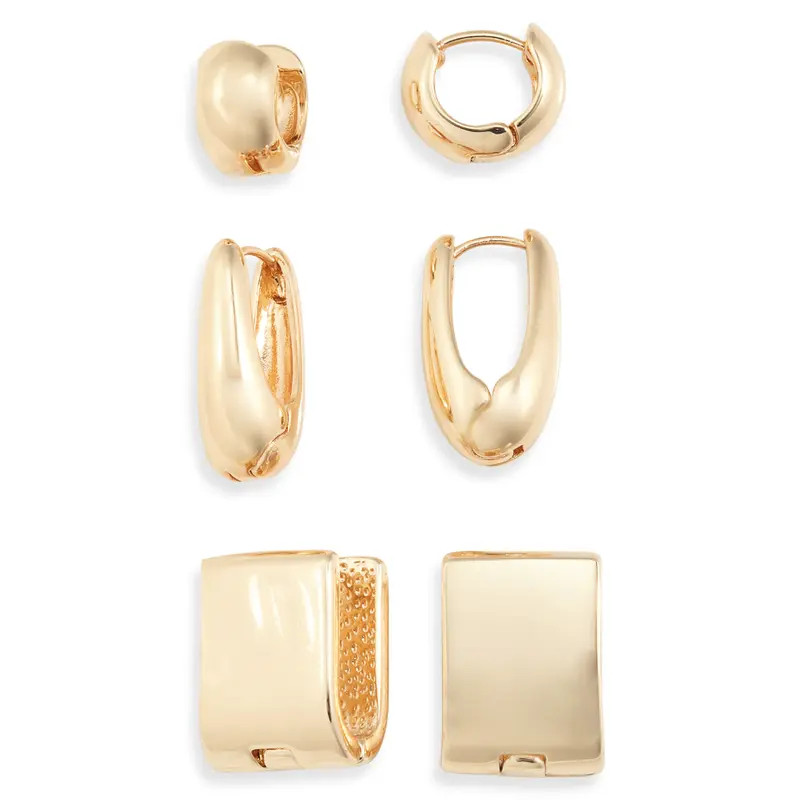 Nordstrom Set of 3 Geometric Hoop Earrings in Silver at Nordstrom | Nordstrom