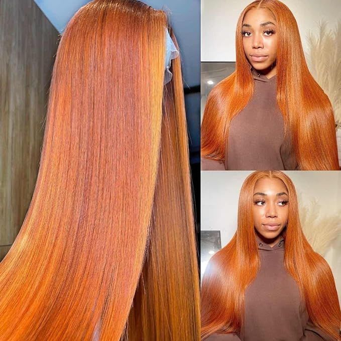 Orange Ginger Color 13X4 HD Lace Front Wigs Human Hair Pre Plucked Hairline with Baby Hair Brazi... | Amazon (US)