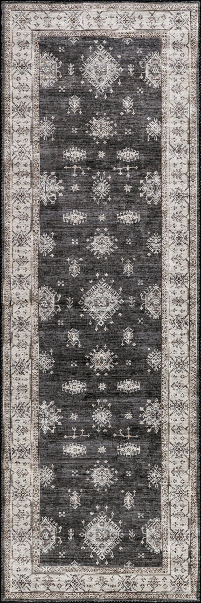 Charcoal Andrea Bordered Spill Proof Washable 2' 6"" x 6' | Performance rug | Rugs USA