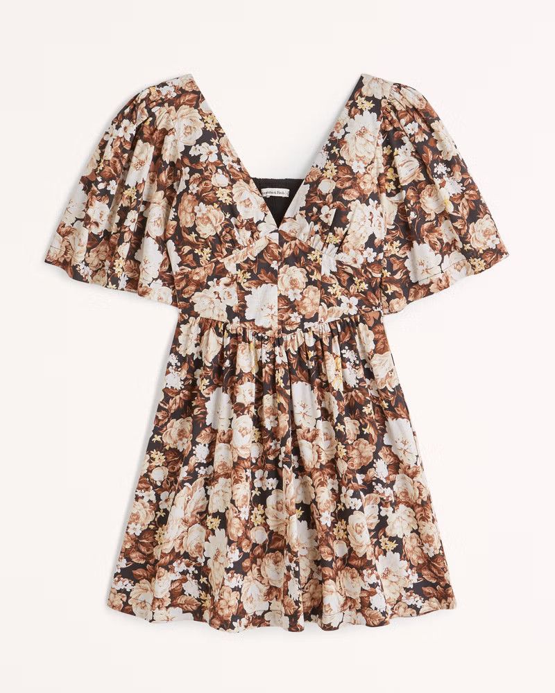 Flutter Sleeve Drop-Waist Mini Dress | Abercrombie & Fitch (US)
