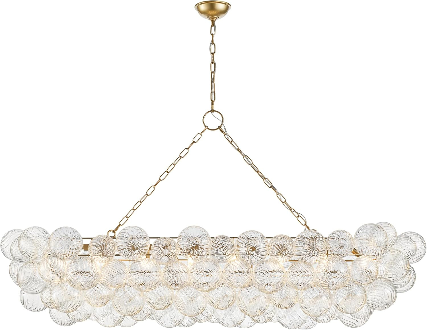 63 inch Long Gold Bubble Chandelier with 14 Bulbs, Hand-Blown Swirled Glass Ball Pendant Light fo... | Amazon (US)