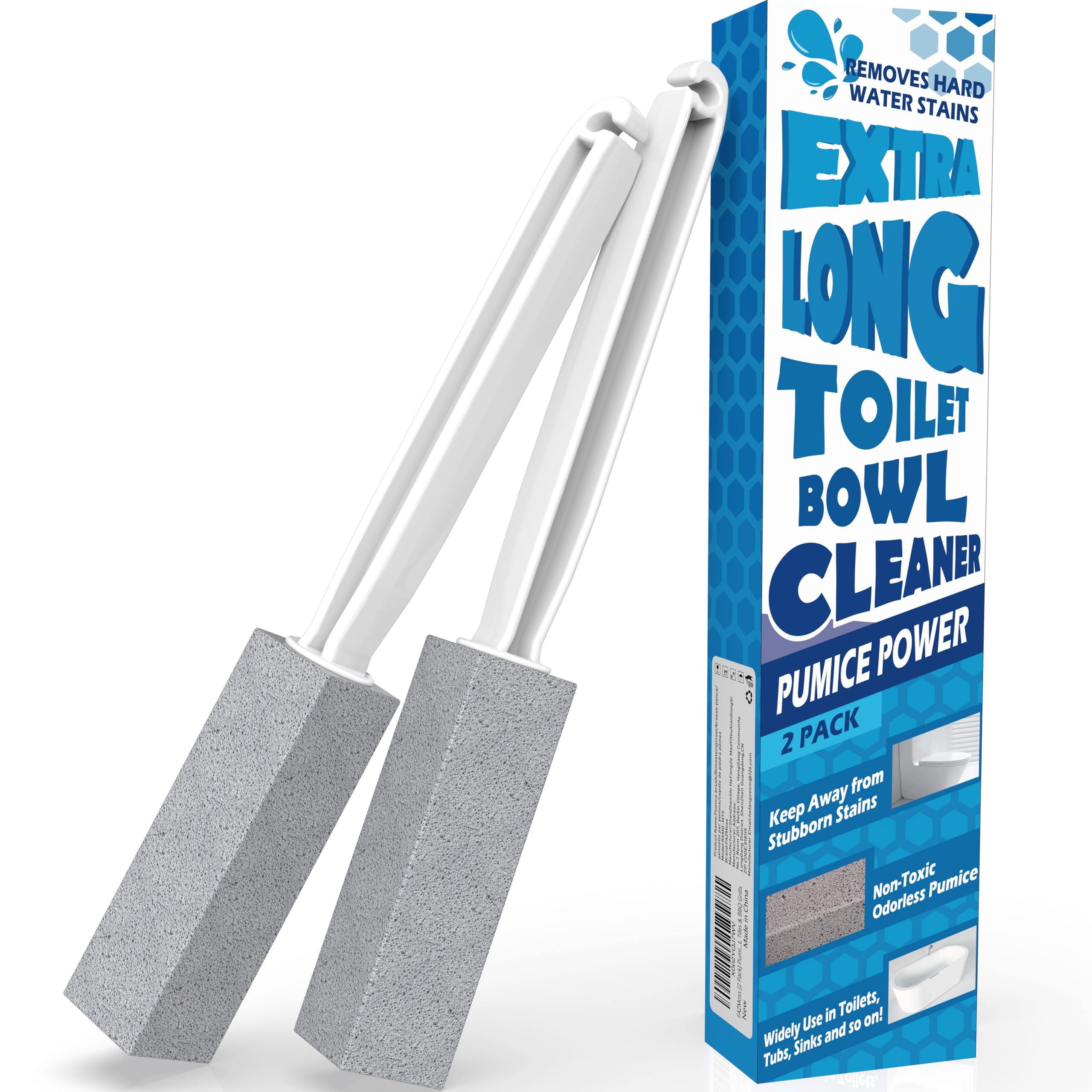 2 Pack Pumice Stone for Toilet Cleaning, Extra Long Handle for Removing Bowl Ring, Pool, Bathroom... | Amazon (US)