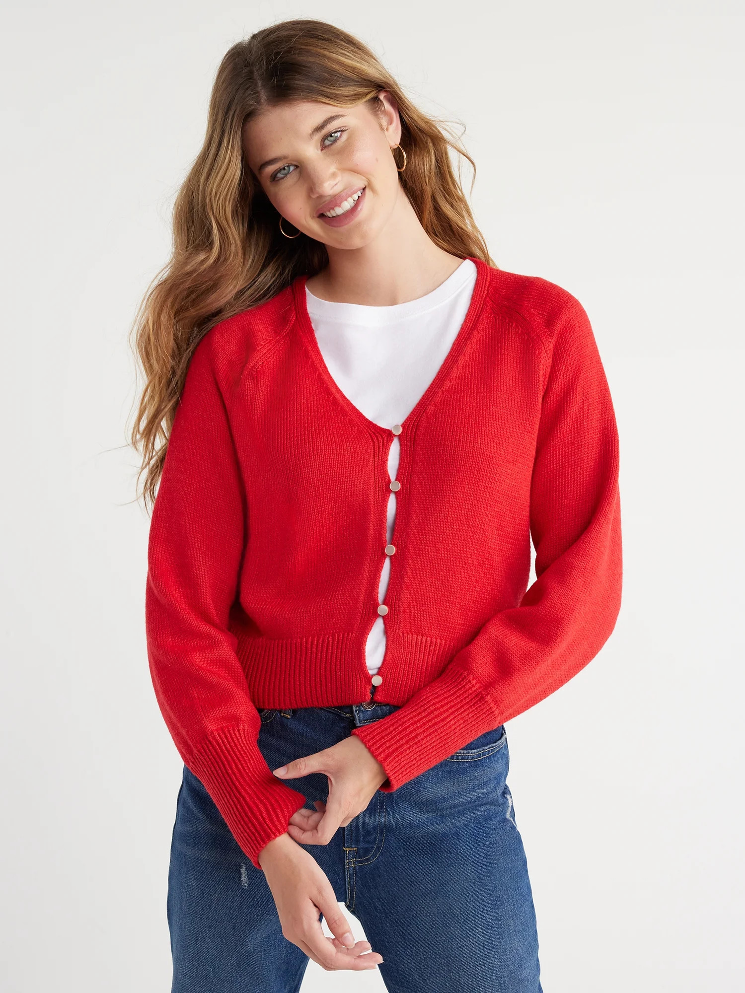 Free Assembly Women’s 90’s V-Neck Cardigan Sweater, Lightweight, Sizes XS-XXXL - Walmart.com | Walmart (US)