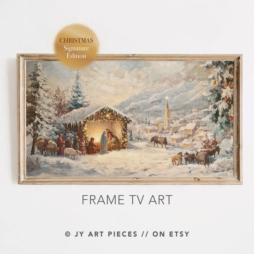 Christmas Frame TV Art, Nativity Oil Painting, Winter Wall Art, Festive Decor, Samsung Frame TV, ... | Etsy (US)