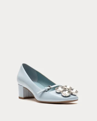 Josephine Heel - Crinkled Leather Light Blue - 10 | Frances Valentine