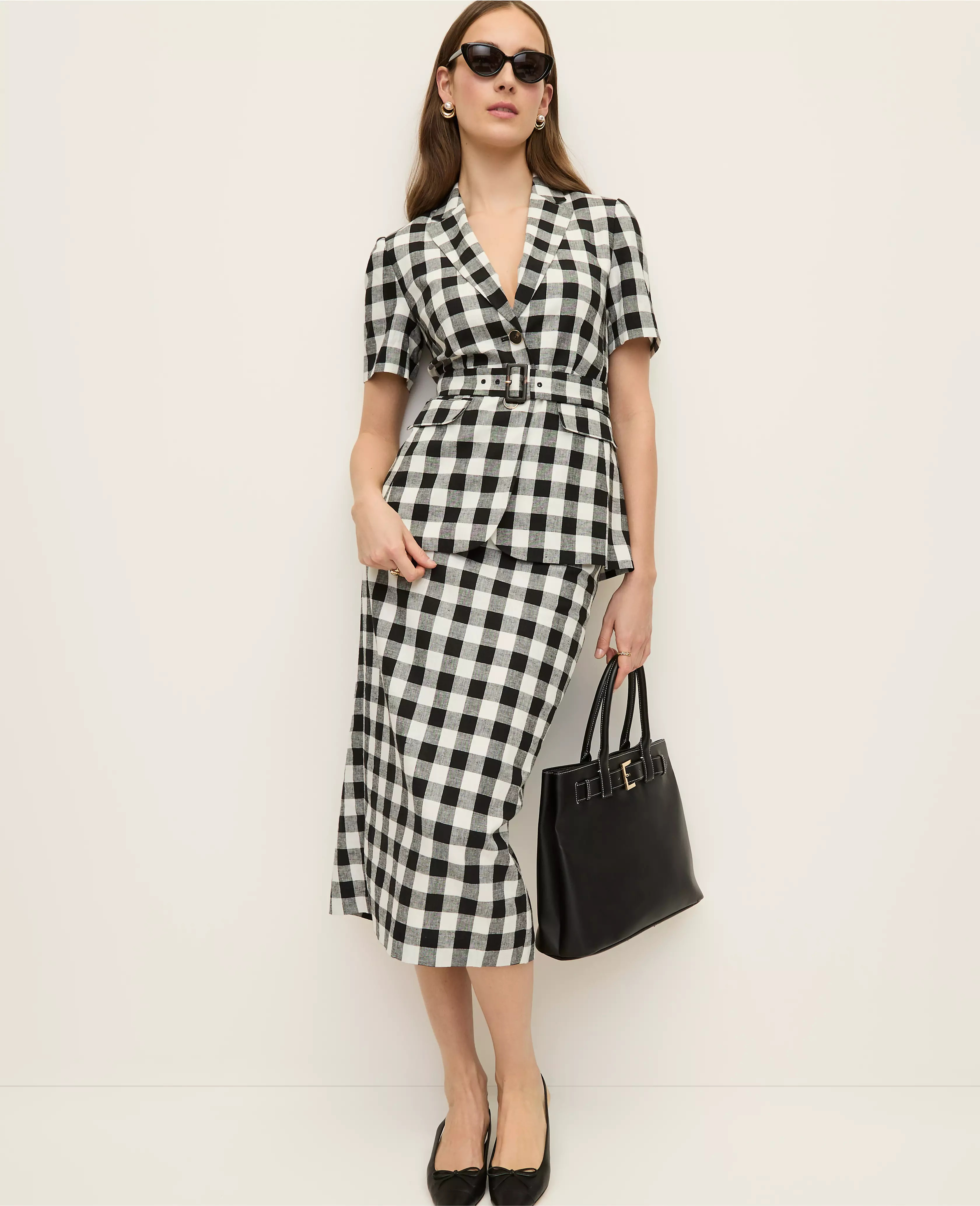 The Button Midi Skirt in Gingham Linen Blend | Ann Taylor