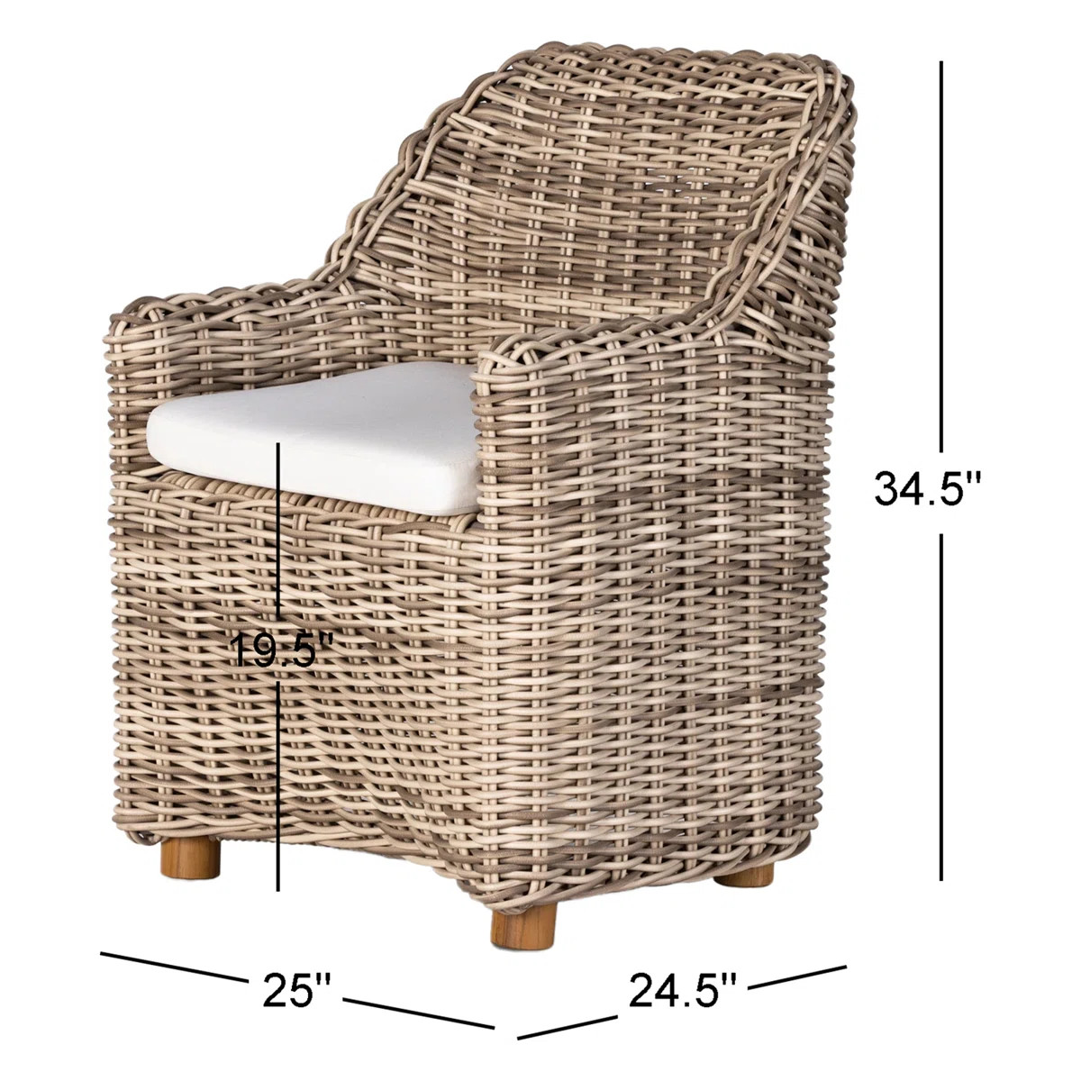Teak Wicker Outdoor Dining Armchair with Cushion | Wayfair North America