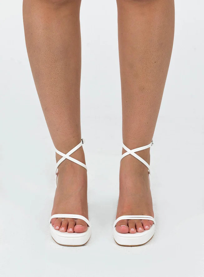 Tessie Ankle Strap Heels Matte White | Princess Polly US
