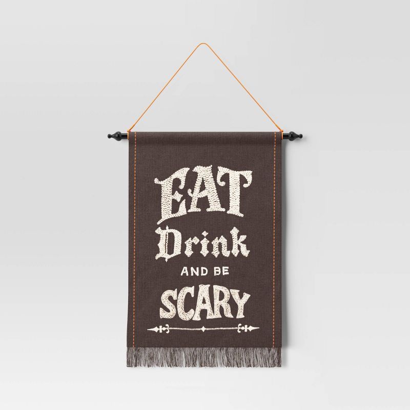 16" x 22" 'Eat Drink and Be Scary' Embodied Cotton Slub Wall Hanging Black - Threshold™ | Target