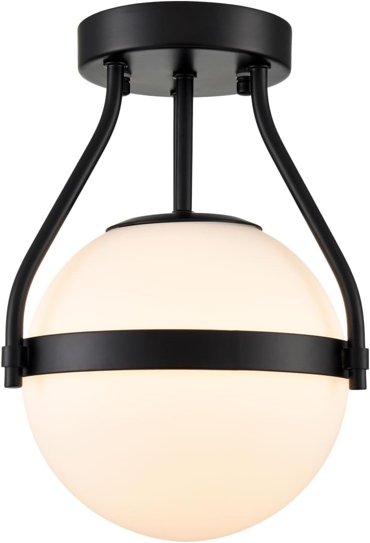 HOLKIRT Modern Globe Semi Flush Mount Ceiling Light,Black Ceiling Light Fixture with Opal Glass 7... | Amazon (US)