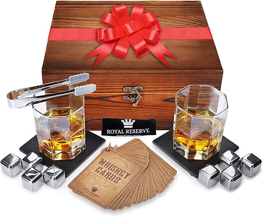 Whiskey Stones Gift Set by Royal Reserve | Mens Birthday Gifts Artisan Crafted Metal Stainless Ch... | Amazon (US)