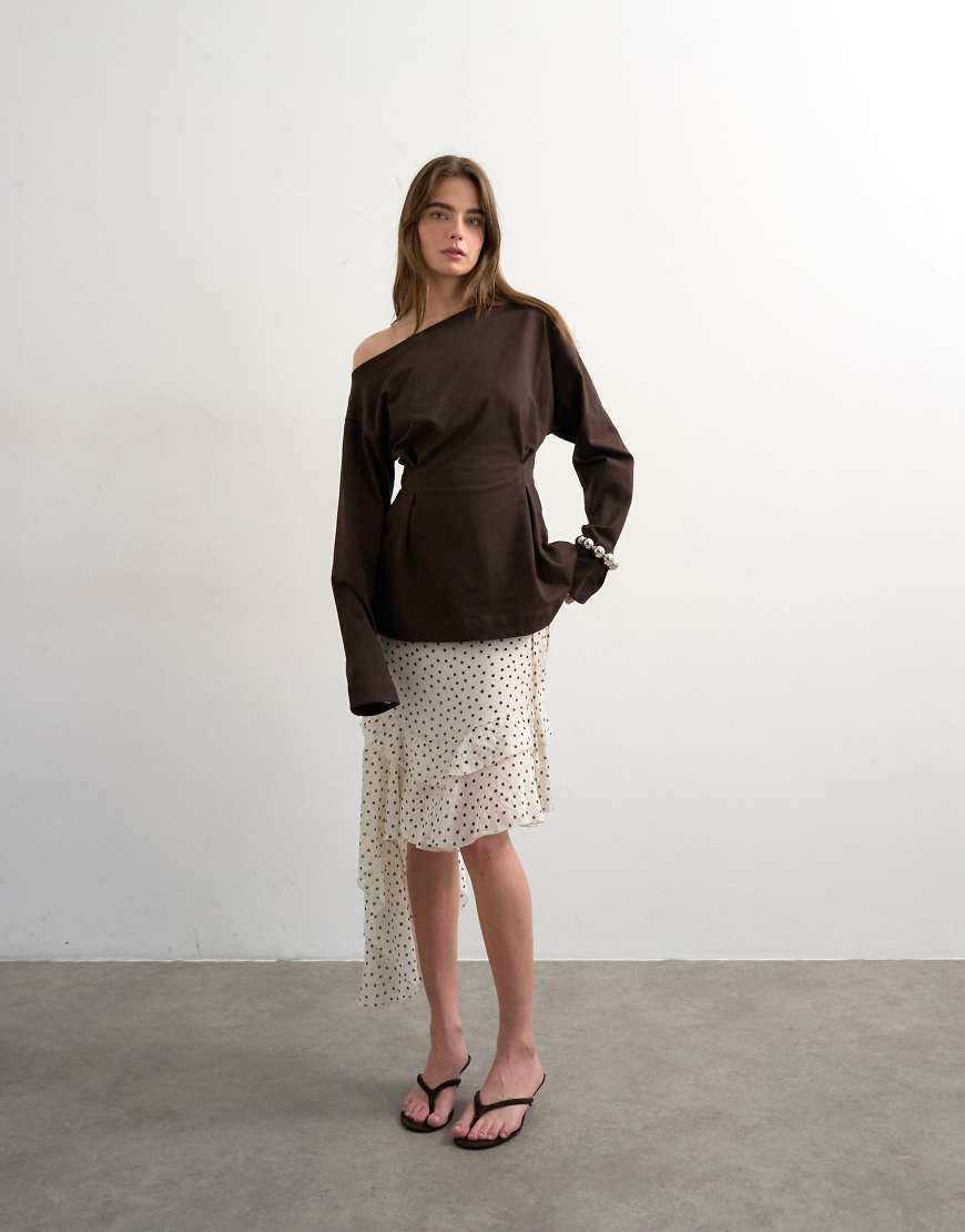 Topshop cinch off the shoulder top in chocolate-Brown | ASOS (Global)