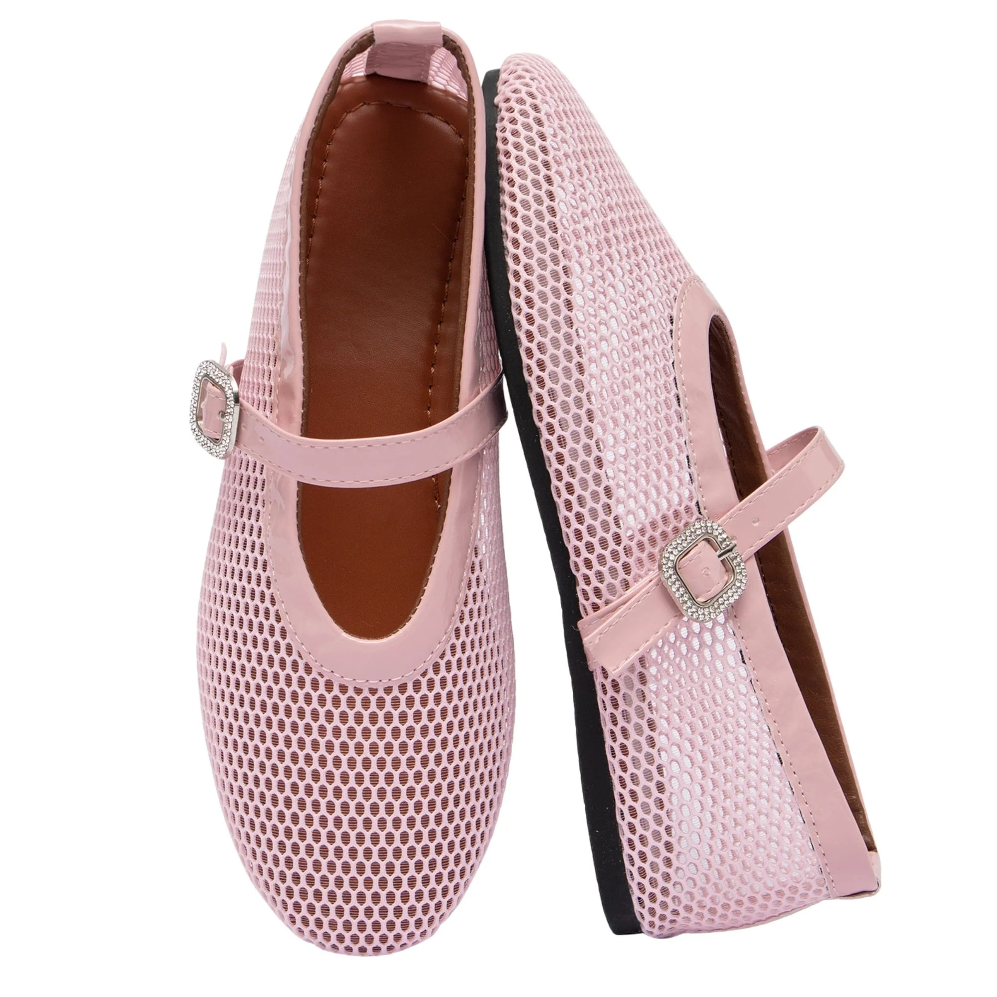 BERANMEY Women's Breathable Mesh Ballet Flats Casual Shoes with Crystal Buckle Fashion Fishnet Ma... | Walmart (US)