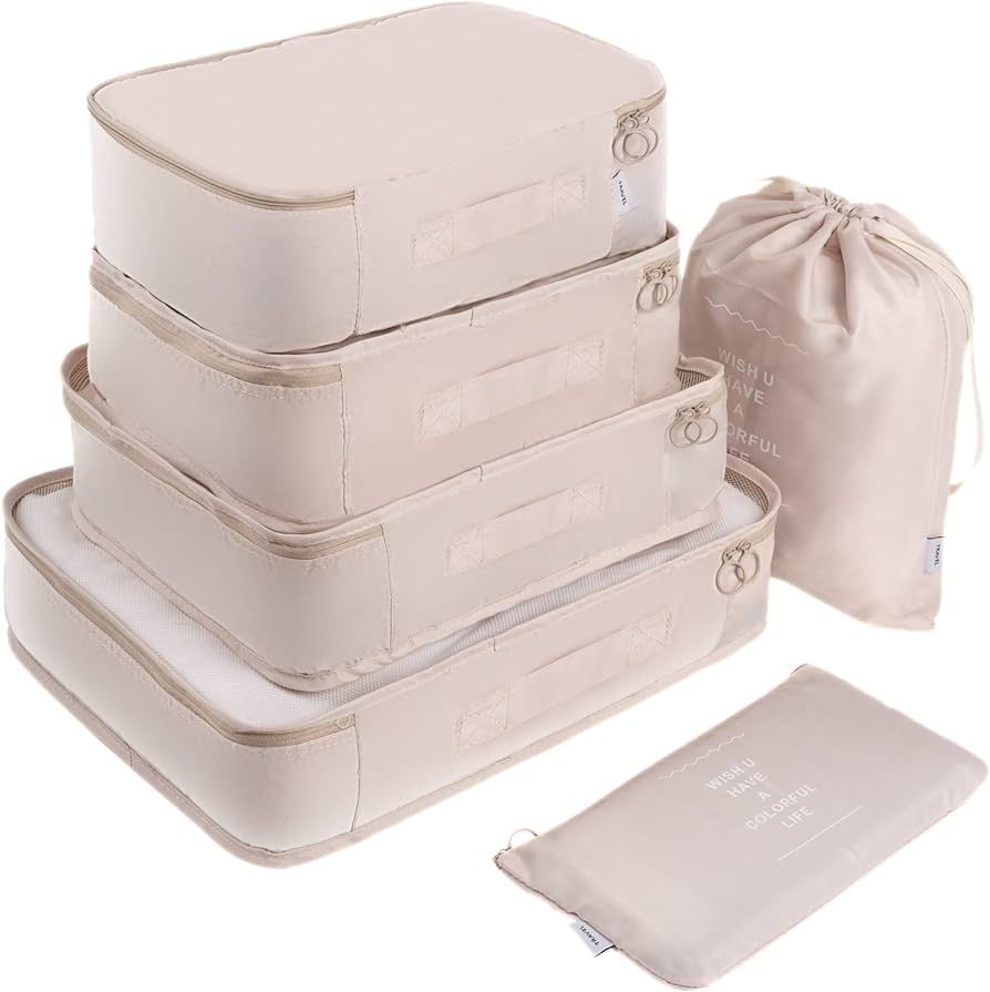 Adwaita 6 Set Packing Cubes, Travel Luggage Packing Organizers (Ivory) | Amazon (US)