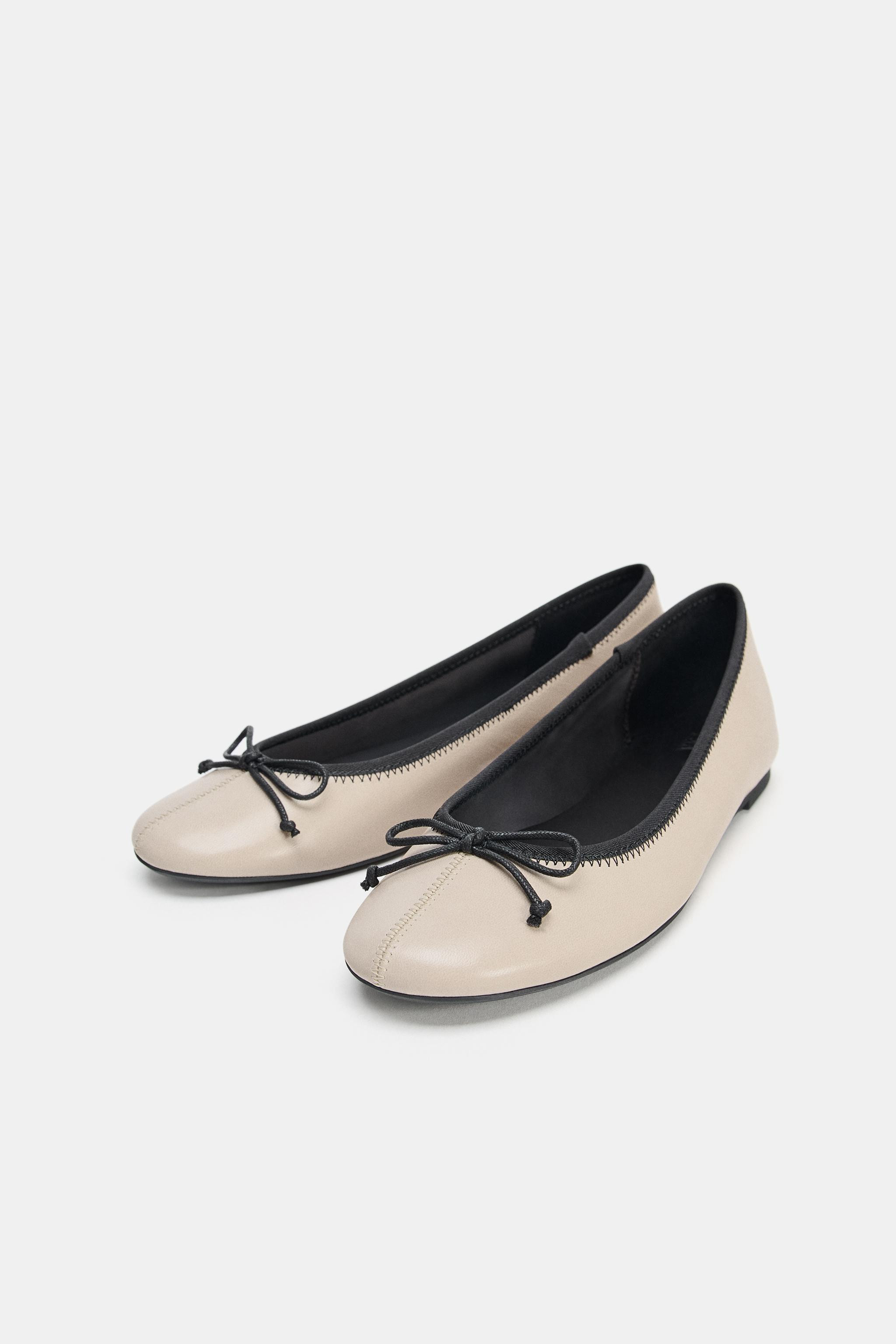 CONTRAST LEATHER BALLET FLATS | Zara UK