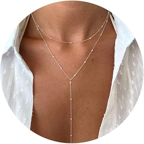 Foxgirl Lariat Gold Necklace for Women, Dainty Long Necklace 14k Gold Plated/Silver Y-Shaped Pend... | Amazon (US)