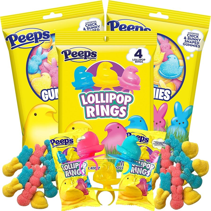 Peeps Lollipop Rings and Gummies, Multicolored Chick and Bunny Shaped Candy, Individually Wrapped... | Amazon (US)