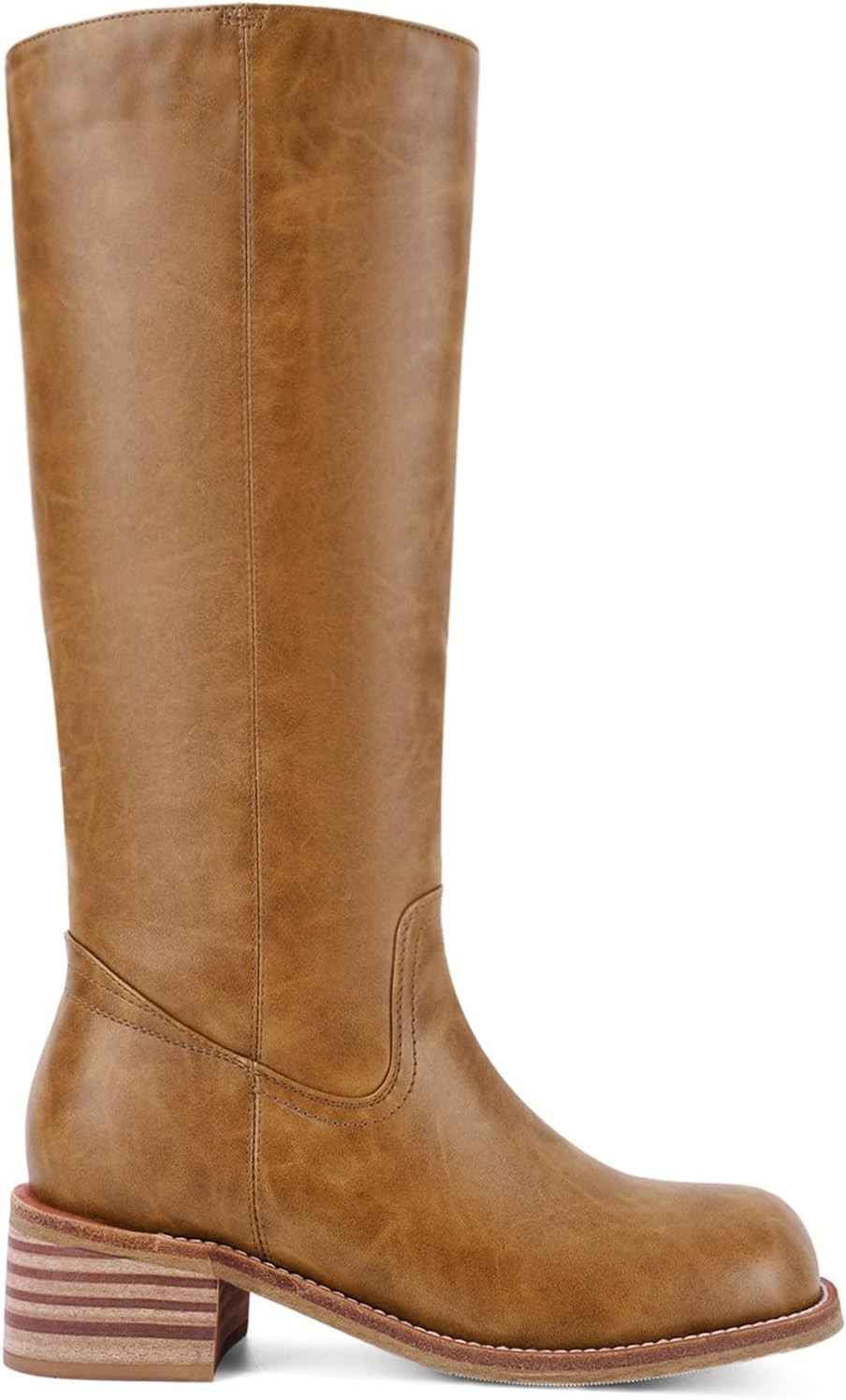 UBWDU Women's Knee High Boots Chunky Block Heel Long Boots Square Toe Low Heel Boots for Women | Amazon (US)