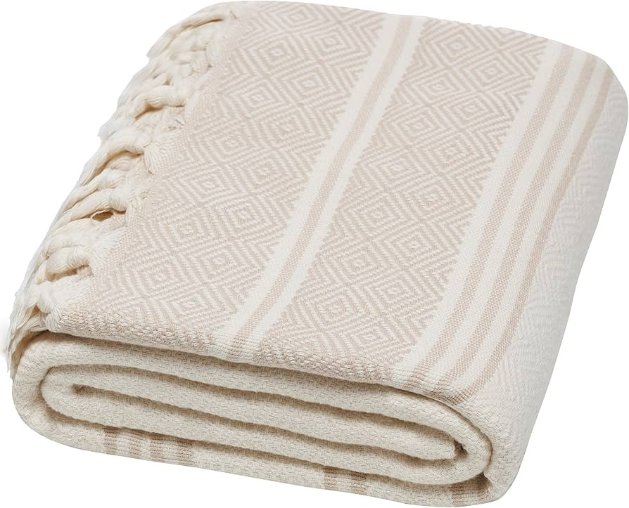 DEMMEX Certified Organic Turkish Cotton Beach and Bath Towel, Peshtemal Towel Blanket, Prewashed,... | Amazon (US)