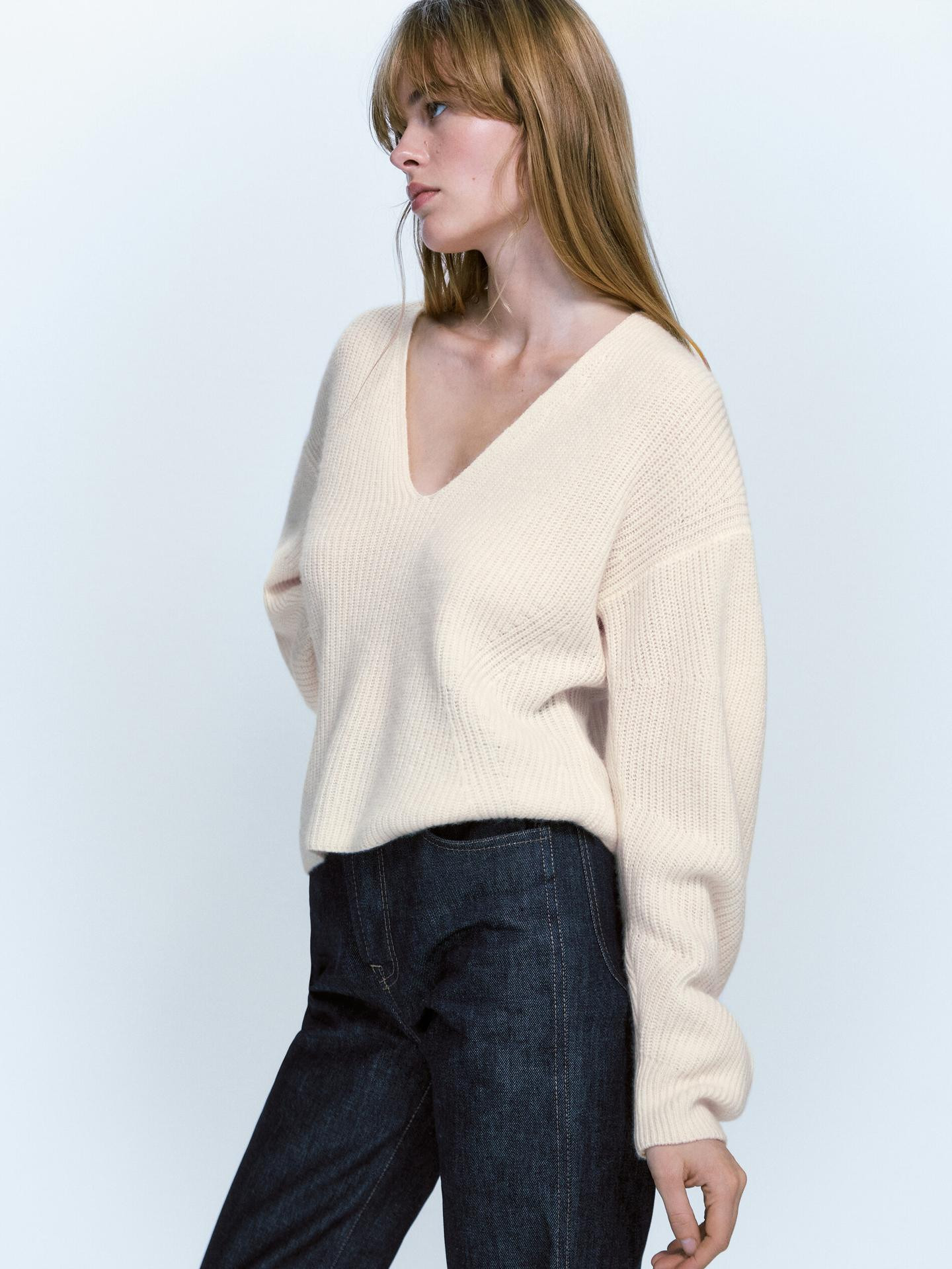 Purl knit sweater with voluminous sleeves | Massimo Dutti US