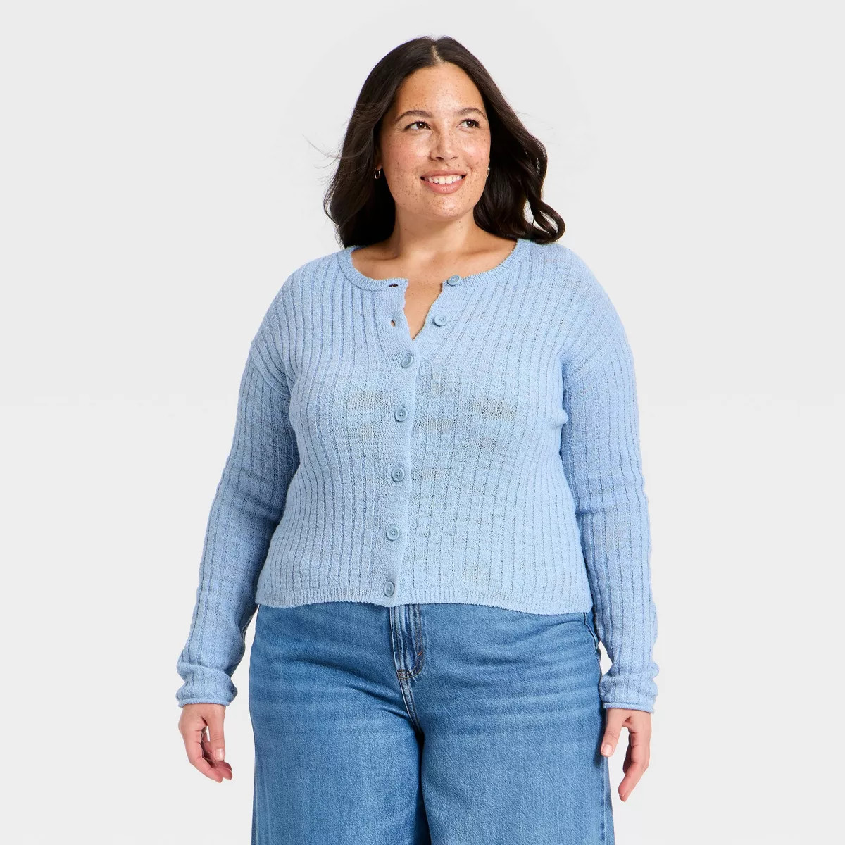 Women's Rib Cardigan - Universal Thread™ Blue 1X | Target
