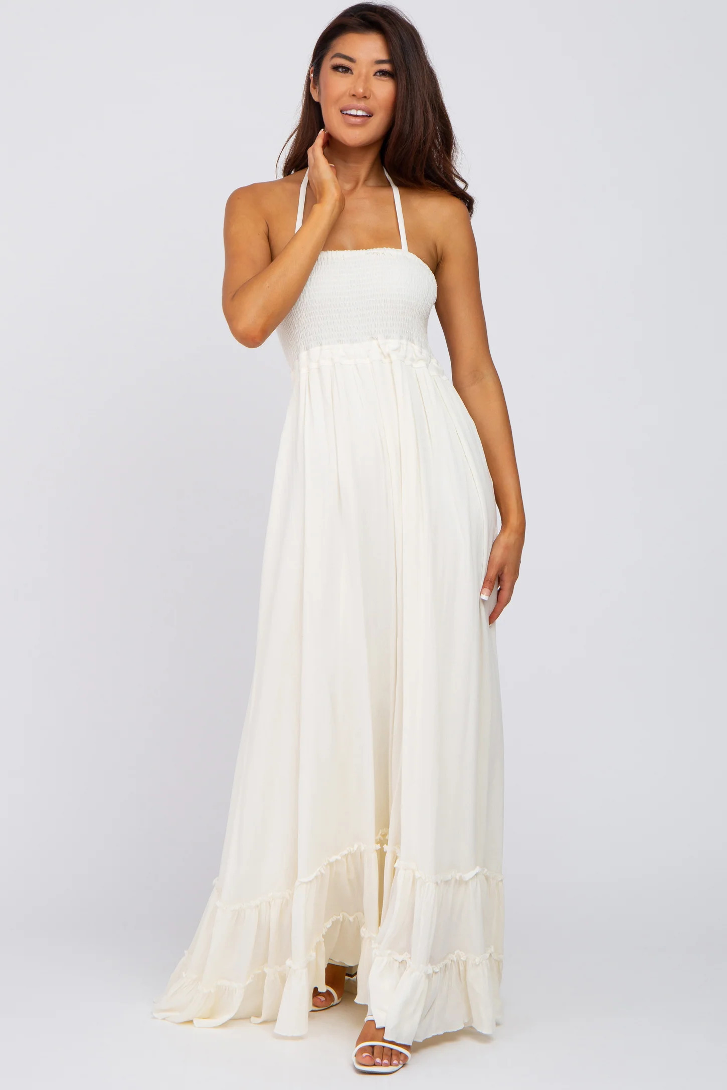 Cream Halter Neck Cut Out Maxi Dress | PinkBlush Maternity
