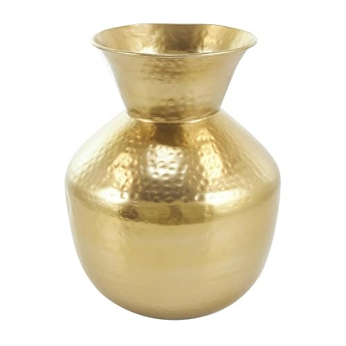 Deco 79 Metal Decorative Vase Hammered Spotted Centerpiece Vase with Fluted Top, Flower Vase for Home Decoration 10" x 10" x 13", Gold | Amazon (US)