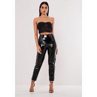 Black Faux Leather High Shine Zip Pants | Missguided (US & CA)