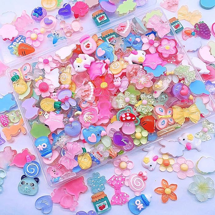 100 Pcs Flat Back Resin Slime Charms, Bulk Kawaii Assorted Cute Charms Ornaments for DIY Crafts (... | Amazon (US)