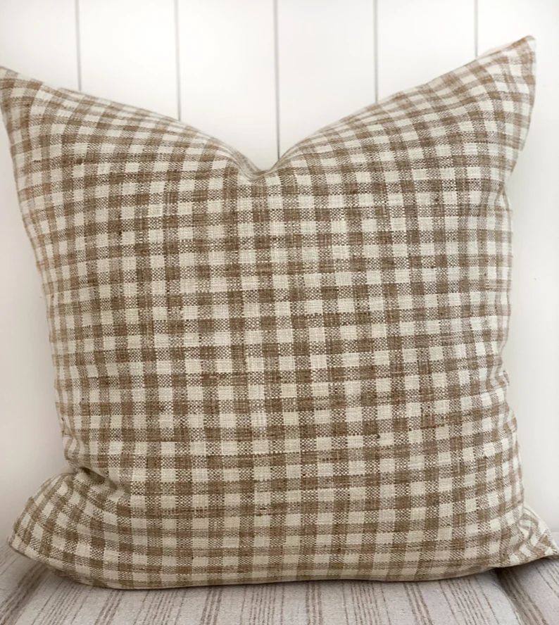 Everett Check Pillow Cover Sand and Ivory Small Check - Etsy | Etsy (US)