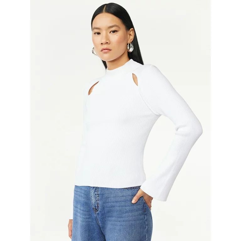 Scoop Women’s Long Cut Out Rib Knit Sweater with Long Sleeves, Sizes XS-XXL - Walmart.com | Walmart (US)
