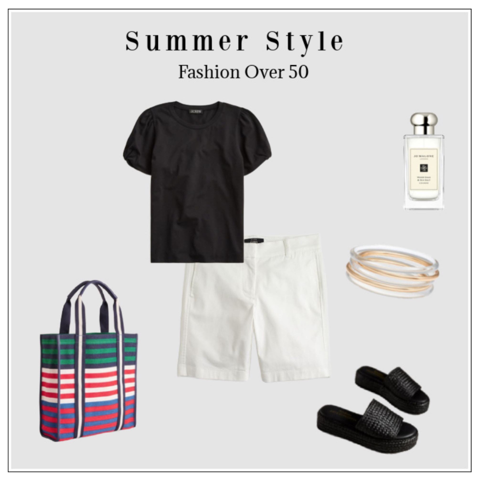 Summer short outfit, black and white with a colorful bag.

#LTKover40 #LTKtravel #LTKSeasonal