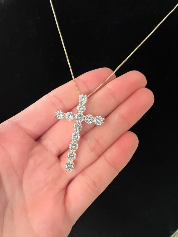 Large Gold Diamond Cross Necklace | Etsy (US)