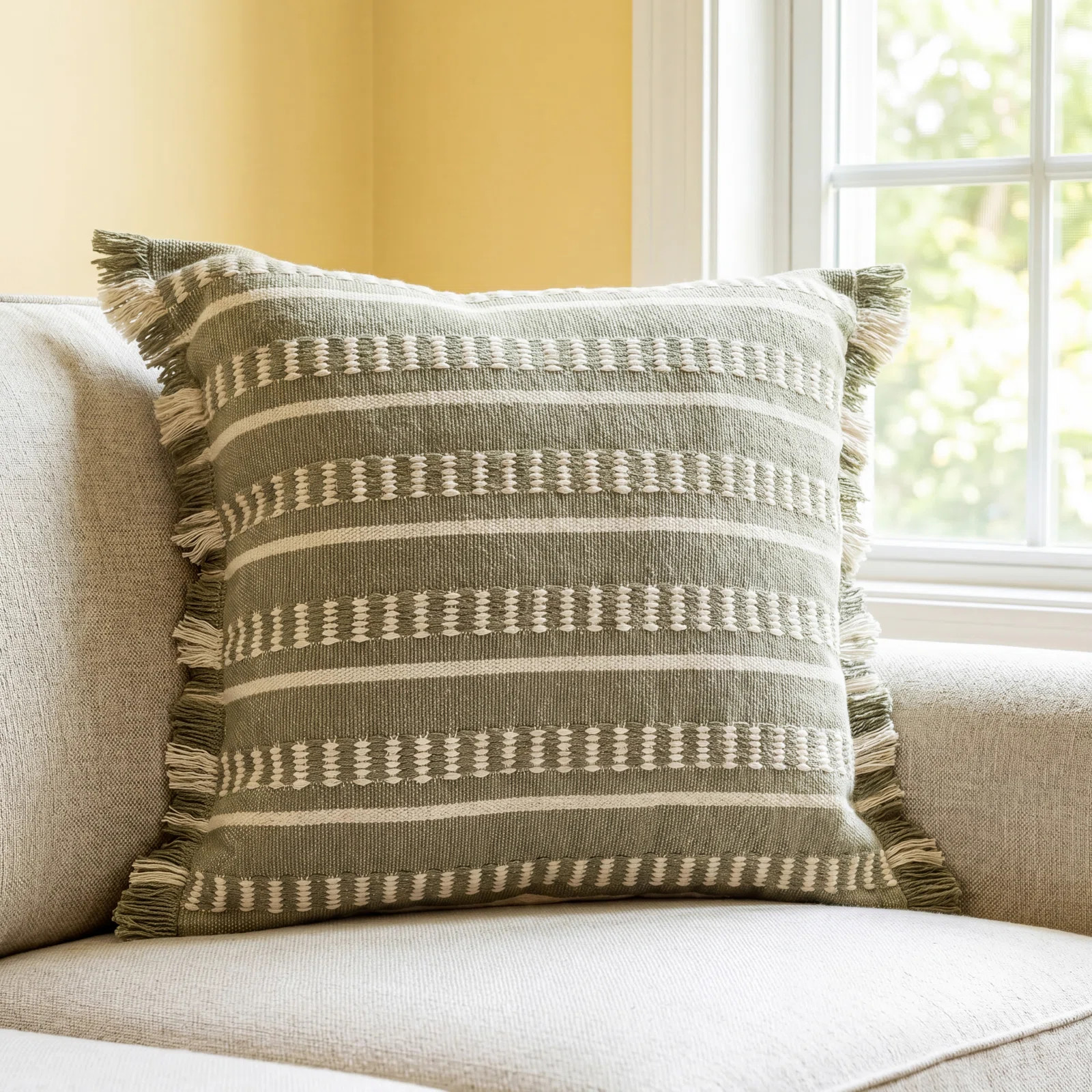 Ava Fringed Indoor/Outdoor Throw Pillow | Birch Lane