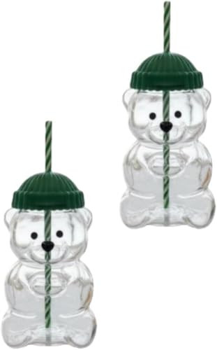 2025 New Bear Straw Cup, 20oz Bear Glass Mug with Straw, Cute Winter Customized Home Cup with Secure Lid & Carry Handle, Gift for Family, Dishwasher Safe (2 Sets) | Amazon (US)