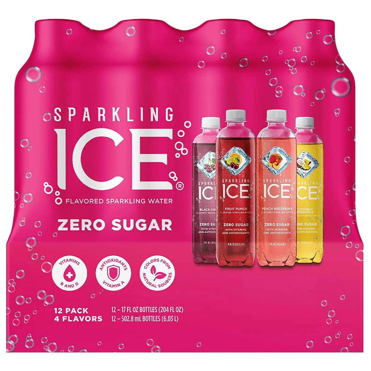 Sparkling Ice Zero Sugar Flavored, Variety Pack, 17 fl oz, 12 Count (Black Cherry, Peach Nectarin... | Walmart (US)