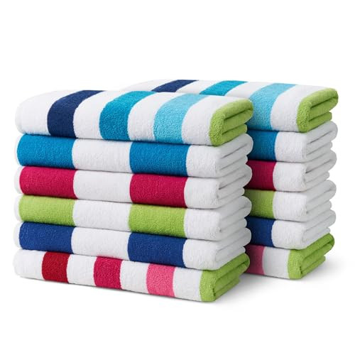 Ben Kaufman Cabana Stripe Beach & Pool Towel - Large Cotton Terry Beach Towel - Soft & Absorbant - Assorted Colors - 30" x 60" - 12 Pack | Amazon (US)