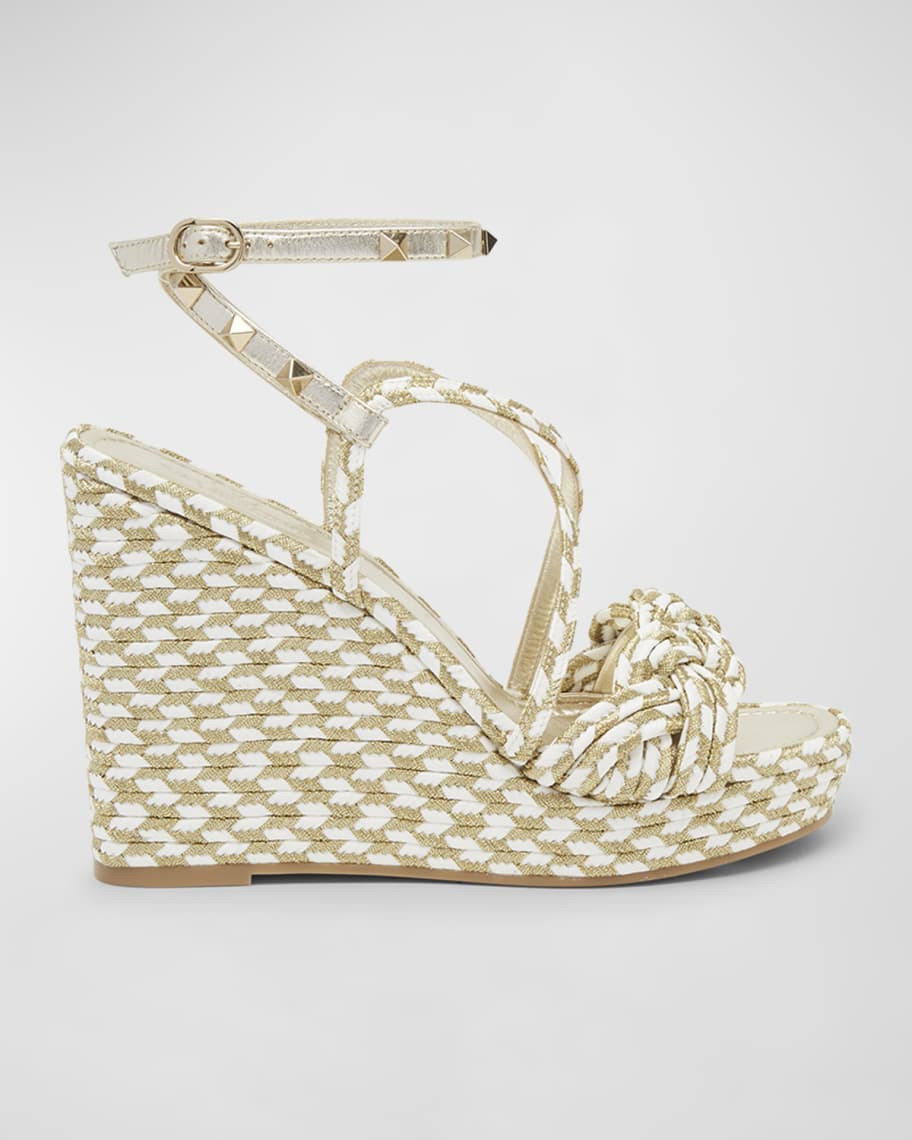 Valentino Garavani Rockstud Bicolor Metallic Wedge Espadrilles | Neiman Marcus