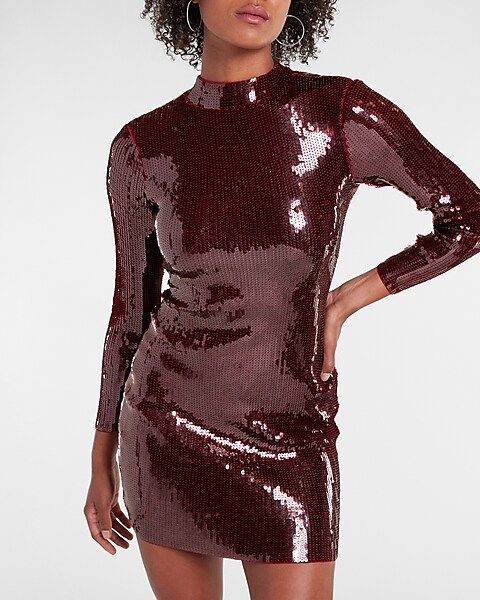 Sequin Mock Neck Mini Dress | Express