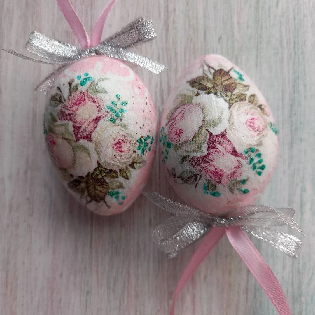 Set 2 Easter Eggs Names Wooden Home Decor Spring Shabby Rose - Etsy | Etsy (US)