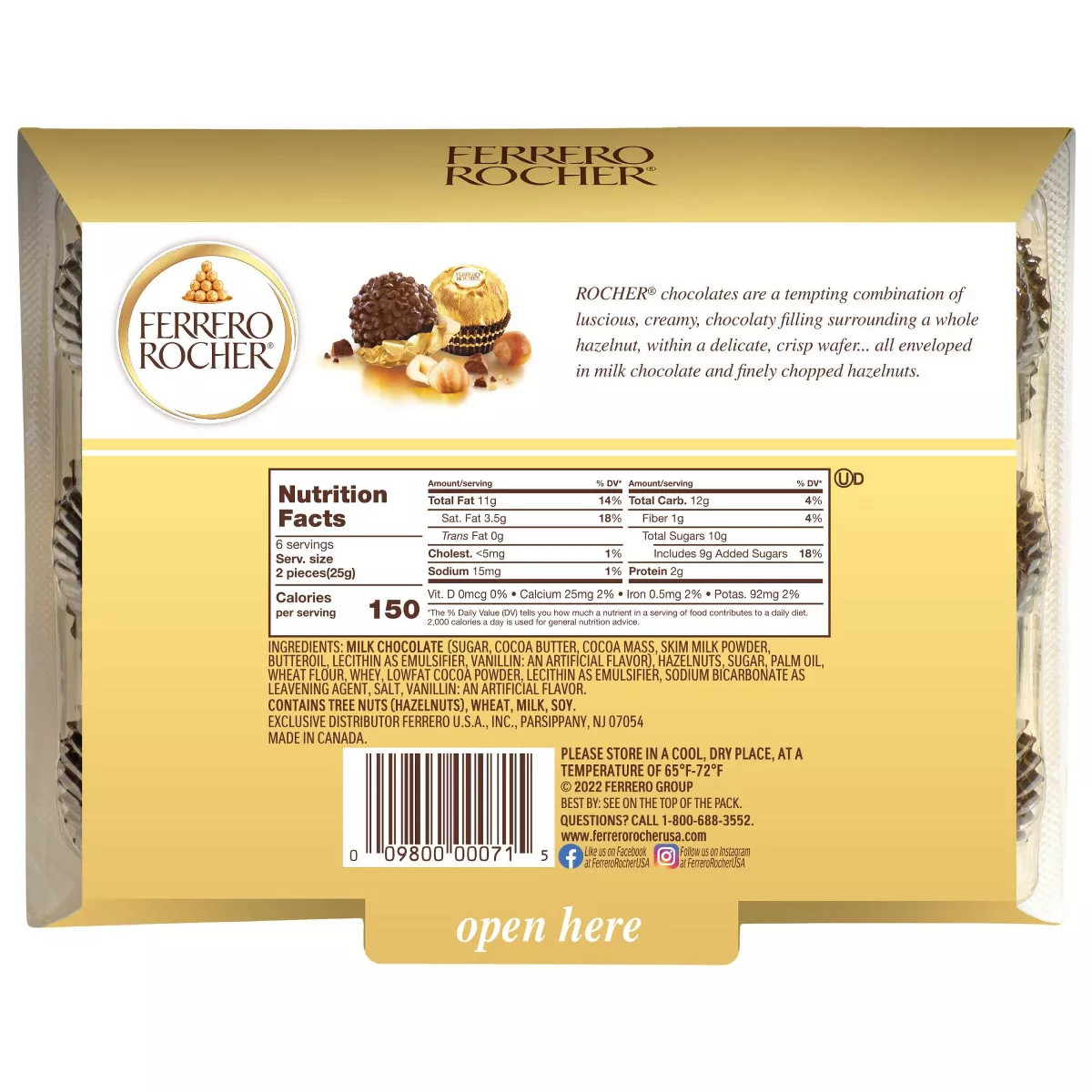 Ferrero Rocher Fine Hazelnut Chocolate Candy - 5.3oz/12ct | Target