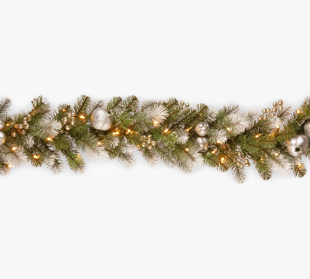 Pre-Lit LED Faux Mixed Pine Glitter Garland, 9' | Pottery Barn (US)